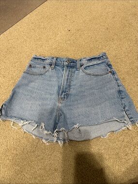 Women's Light Blue Denim Mom High Rise Shorts